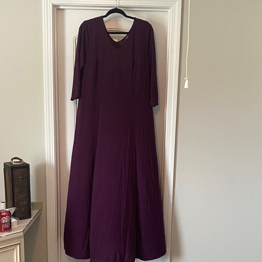 Jessica London Elegant Long Sleeve Dress in Deep Purple